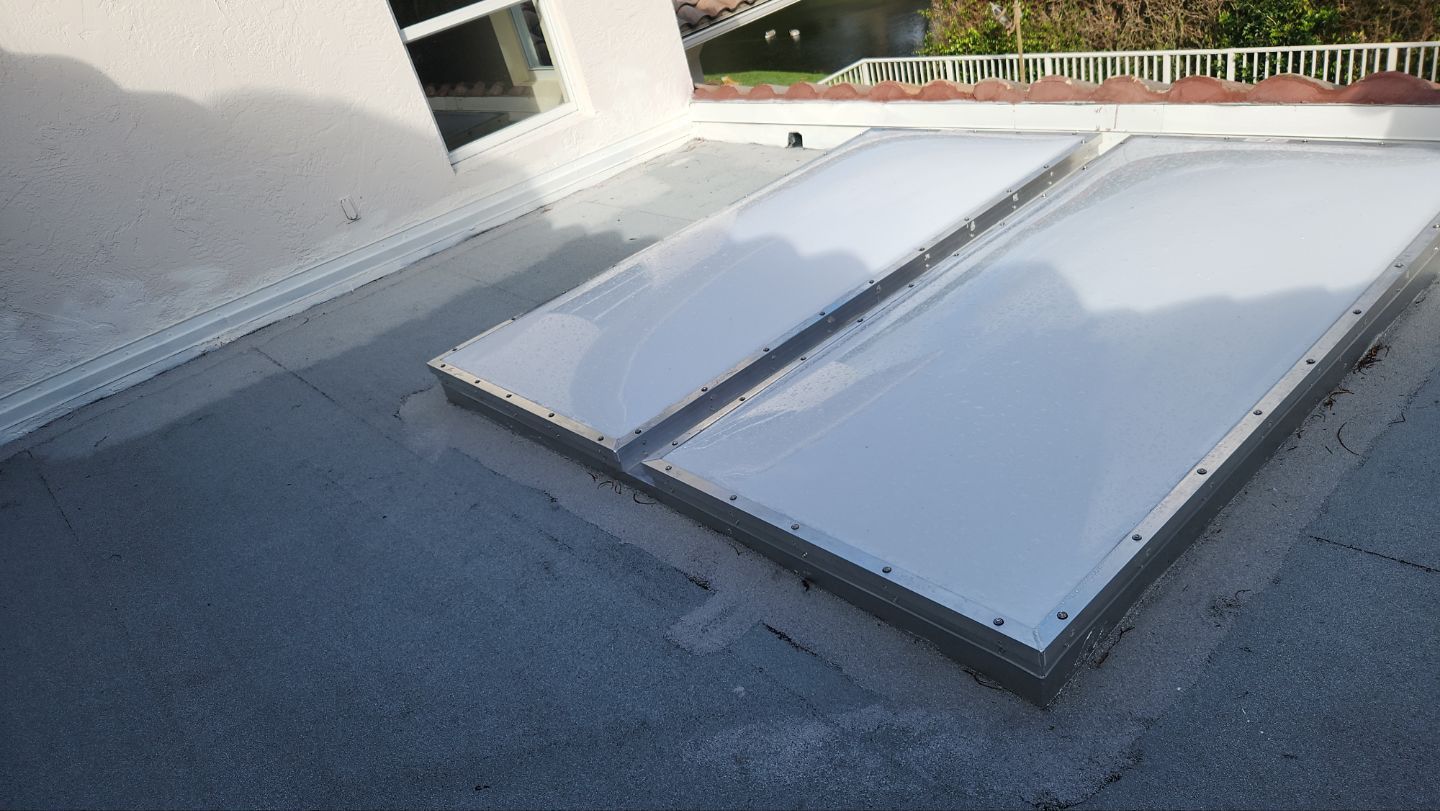 Closer view of the completed custom skylight and roof