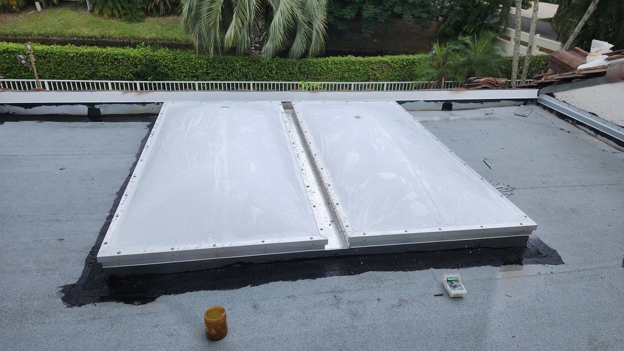 Skylight and flat roof viewed from the far side