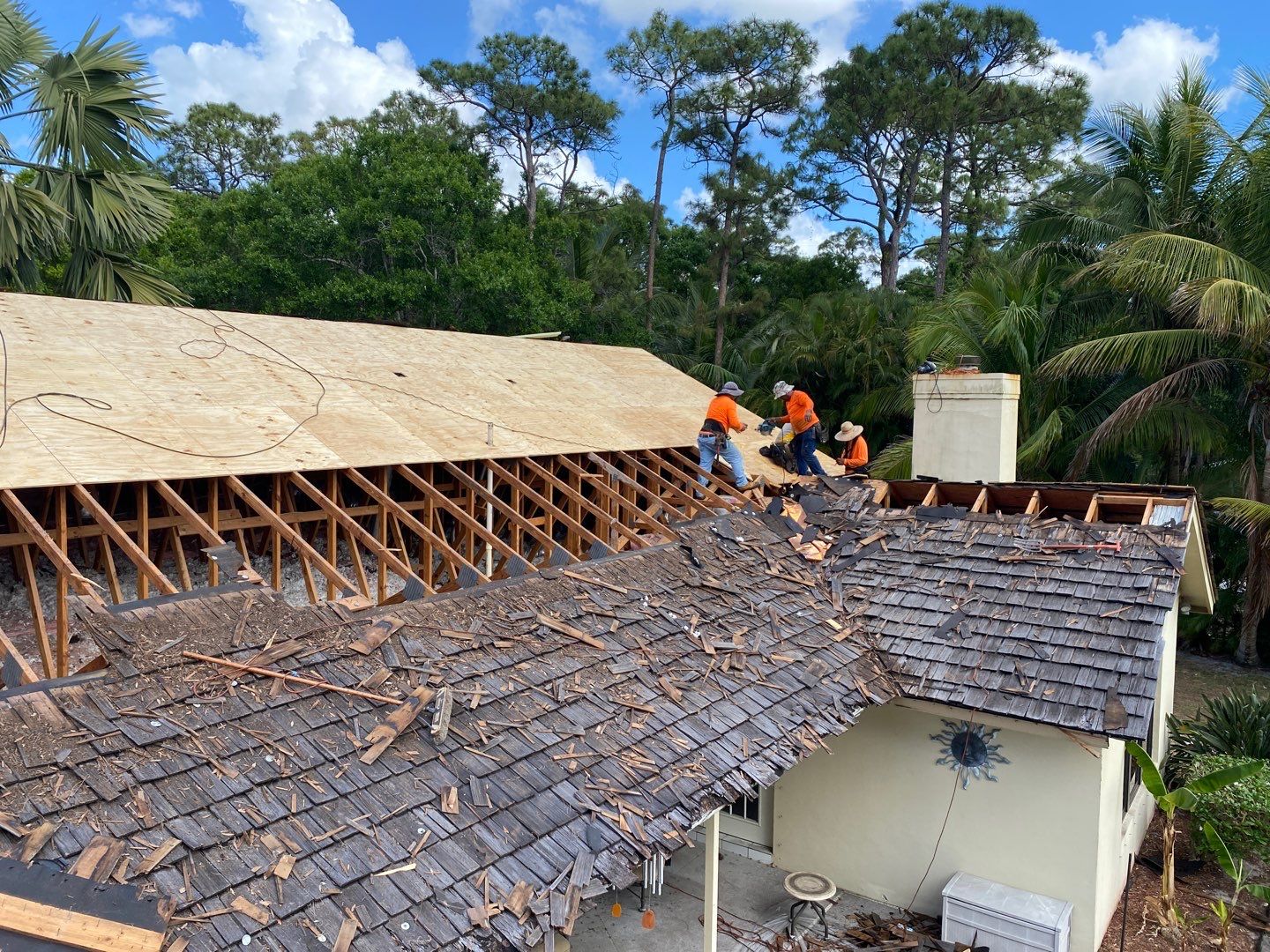 Structural roof deck replacement in progress