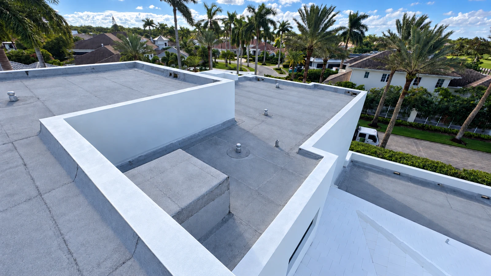 Parapet walls and modified BUR flat roofing
