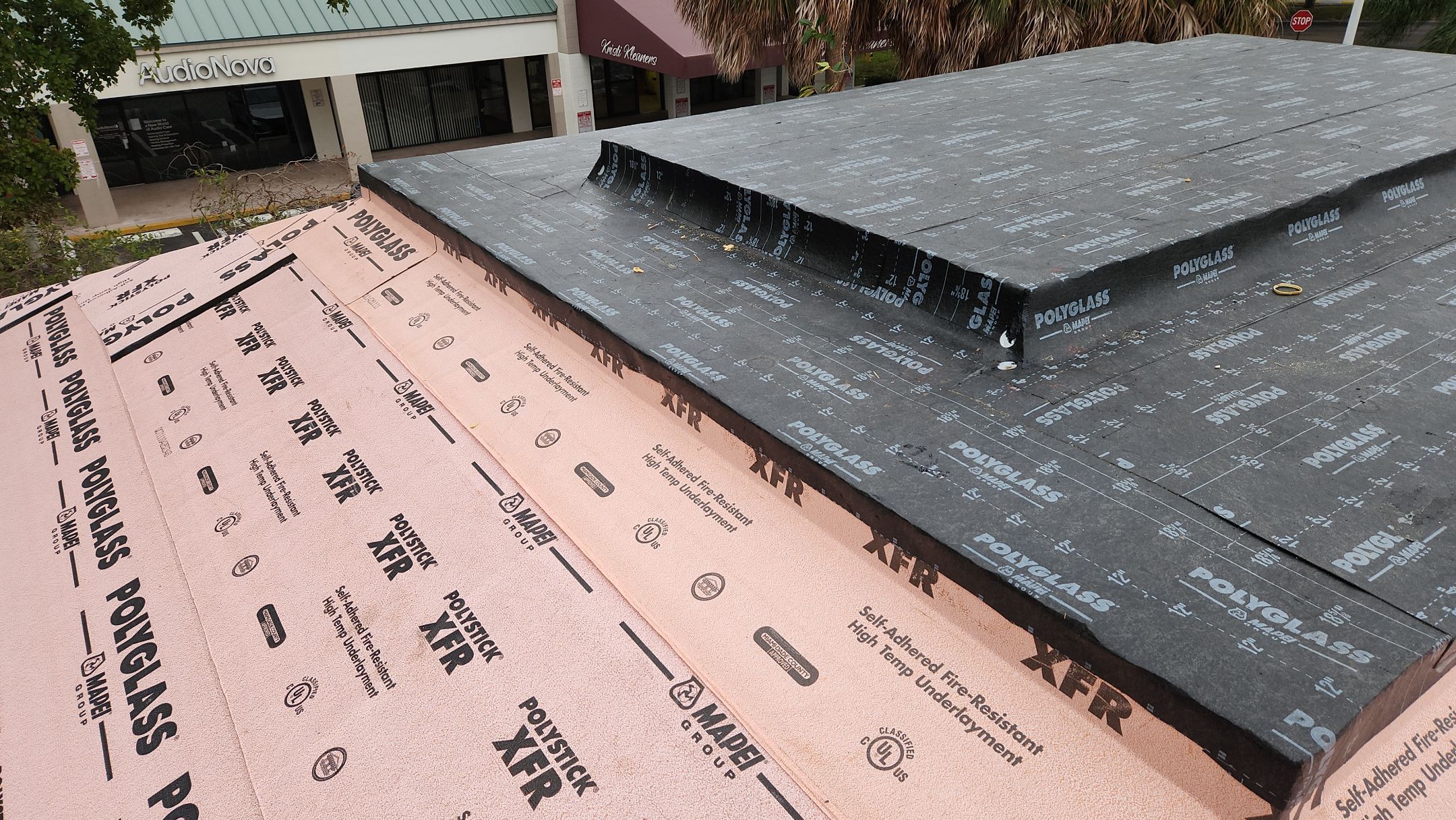 Polyglass underlayment and membrane detailing on the Delray Beach commercial roof